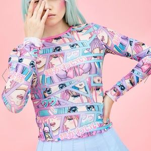 Dolls Kill Comic Scene Cutie Mesh Top